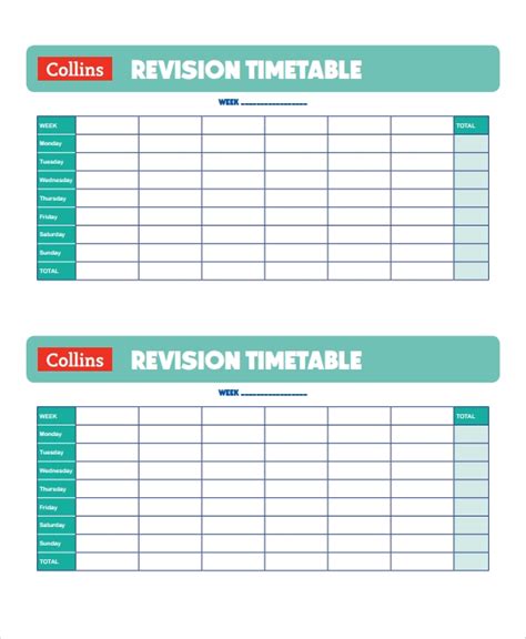 Blank Revision Timetable Template 2 Templates Example Templates