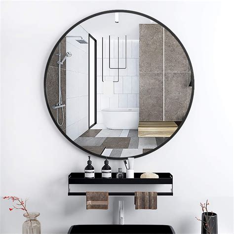 Neutype 16 Black Round Wall Mirror Modern Aluminum Alloy Frame Accent Wall Mounted Decorative