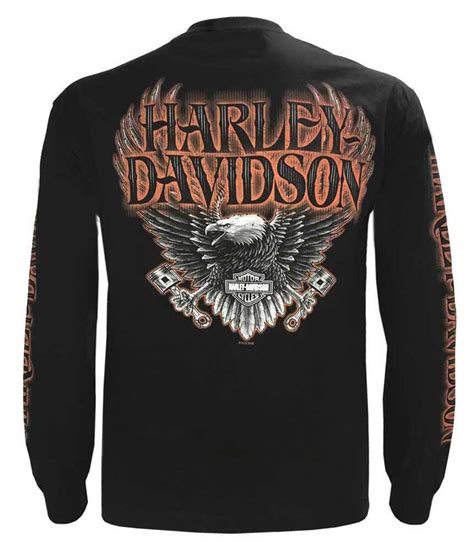 Harley Davidson Mens Eagle Piston Long Sleeve Crew Shirt Black