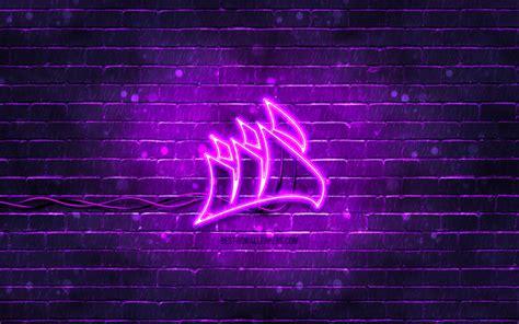 Download Wallpapers Corsair Violet Logo 4k Violet Brickwall Corsair