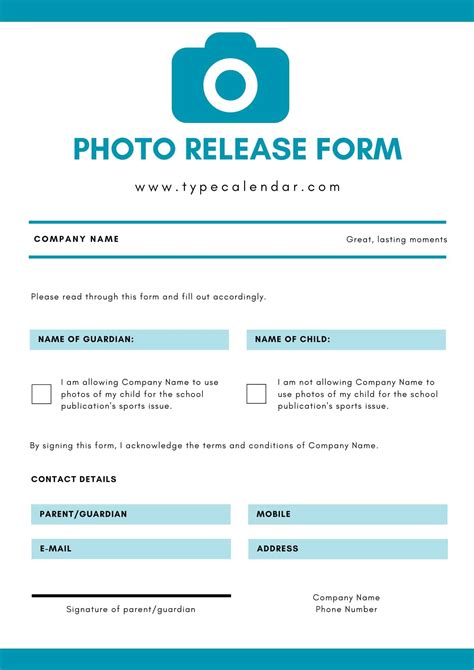 Free Printable Photo Release Form Template Protect Your Privacy
