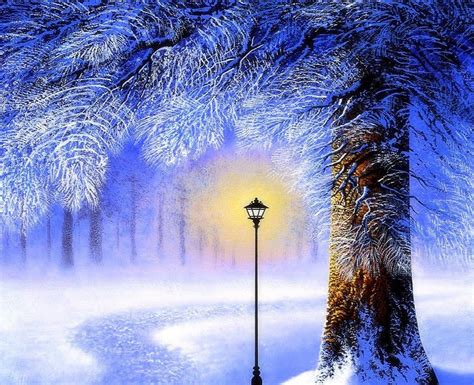 Download Lamp Post Winter Landscape Wallpaper
