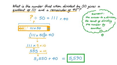 Question Video Finding The Dividend Given The Divisor Quotient And