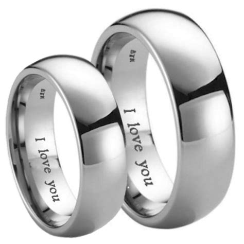 Matching His Hers I Love You Engraved Titanium Wedding Band Set