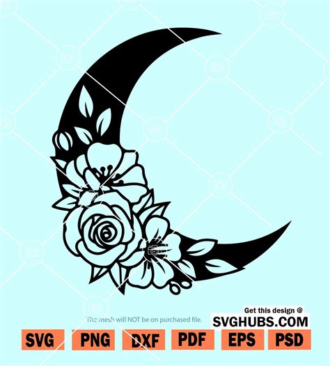 Moon With Flowers Svg Moon Svg Dream Catcher Svg Cnc Files Moon Clipart