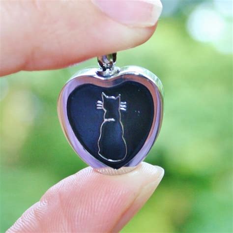 Silver And Black Heart Cat Urn Necklace Cremation Necklace Etsy