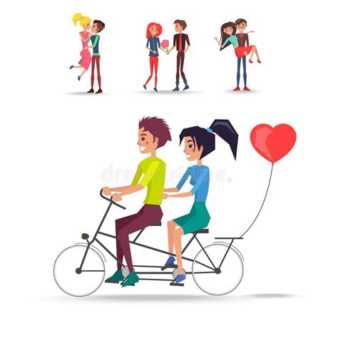 Concept Of Couples In Love Ride Bicycle On White Stock Vector Illustration Of Adult Face