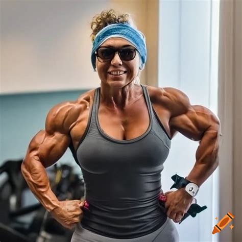 photorealistic image of a mature muscular woman bodybuilder