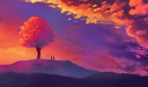 X Kite Colorful Painting Sunset Tree K Hd K Wallpapers Images Backgrounds Photos And