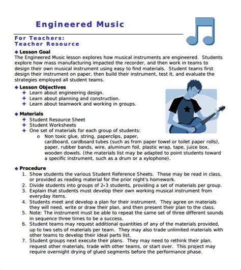 Free 9 Sample Music Lesson Plan Templates In Pdf Ms Word