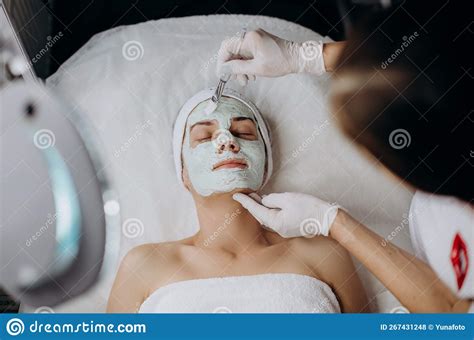 Woman Beautician Procedure Facial Skin Cleansing Care Stock Photo