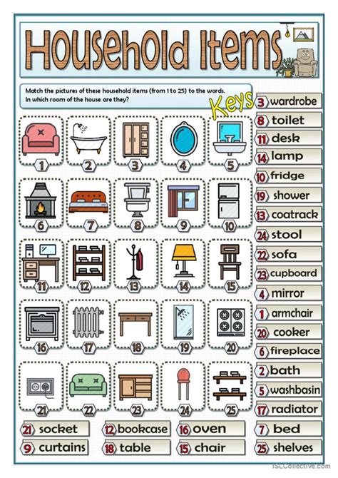 Household Items Vocabulary Pictur English Esl Worksheets Pdf And Doc