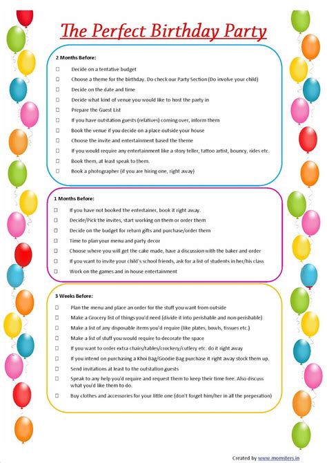 Momsters Parenting N All The Jazz Kids Birthday Checklist