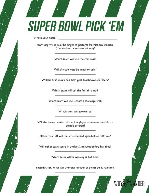 Printable Super Bowl Party Game Wit Wander