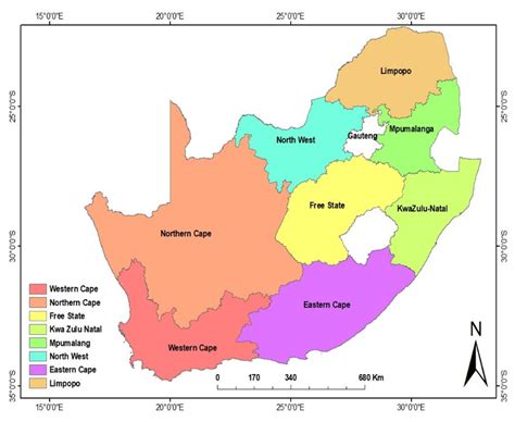 Map Of South Africa Showing The Different Provinces Of The Country
