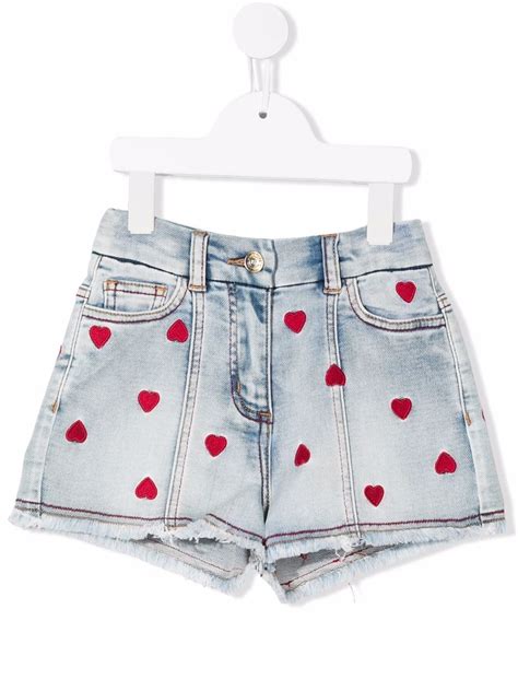 Monnalisa Heart Motif Embroidered Denim Shorts Farfetch