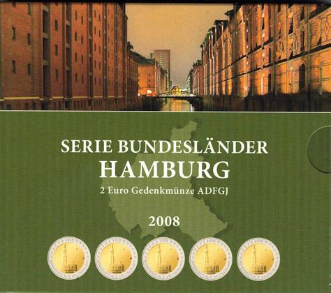 Deutschland 5x 2 Euro 2008 A/D/F/G/J 'Hamburg' unc. im Blister (ohne