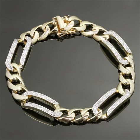 Revere men's stainless steel gold colour bracelet. Classic Diamond 14k Yellow Gold Men's Figaro Link Bracelet-M