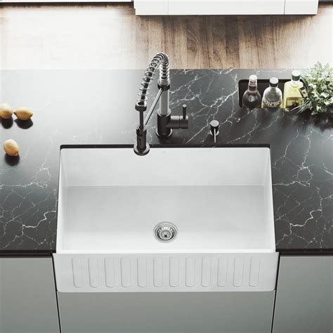 Undermount kitchen sinks are not only attractive to look at, but they're also practical. VIGO Matte Stone Farmhouse Composite 30 in. Single Bowl ...