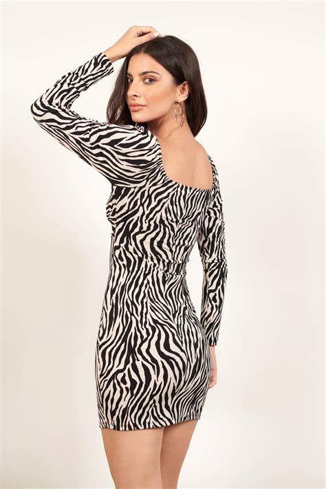 Catch Em Zebra Print Long Sleeve Bodycon Dress In Multi 40 Tobi Us
