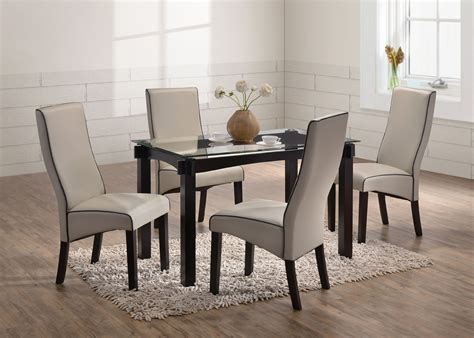 Eugene 5 Piece Dining Set 47 Rectangular Transitional Cappuccino Table With Beveled Glass