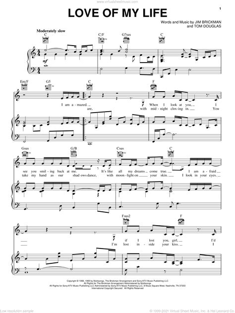 Brickman Love Of My Life Sheet Music For Voice Piano Or Guitar