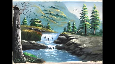 Watercolor Landscape Painting Forest Waterfall How To