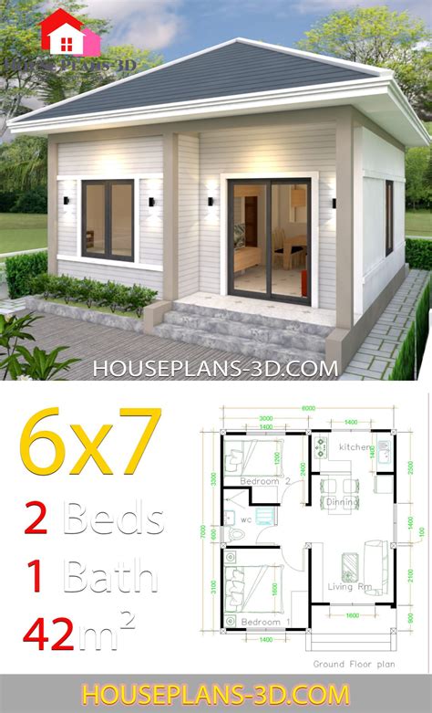Small House Plans 7x6 With 2 Bedrooms House Plans 3d 14b Flat House