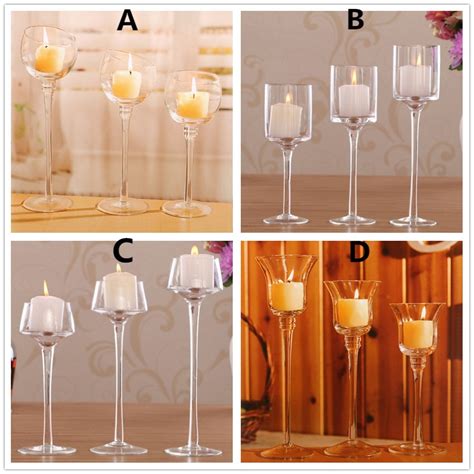 3pcs Set Crystal Glass Stemmed Votive Candle Holder Pillar Tea Light Goblet Candlestick Wedding