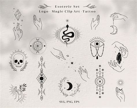 Esoteric Set Moon Phases Witch Boho Clip Art Tattoo Logo Etsy