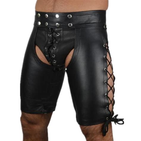 Black Pu Underwear Pants Mens Shiny Latex Leather Pvc Bondage Shorts Gothic Pants Gay Men S