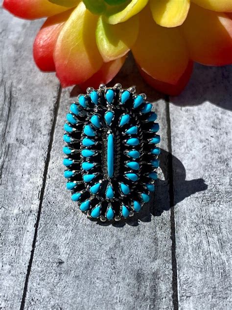 Navajo Made Turquoise Sterling Silver Petit Point Adjustable Etsy