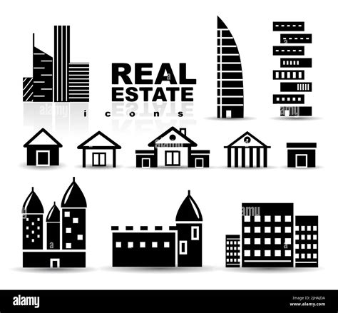 Black Real Estate Houses Buildings Icon Set Isolated On White
