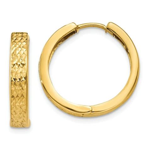 K Kt Yellow Gold Diamond Cut Hinged Hoop Earrings Mm X Mm Ebay
