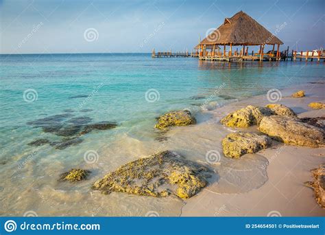 Cancun Idyllic Caribbean Beach And Gazebo Palapa At Sunset Riviera