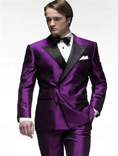 2017 Best Selling Peak Lapel Double Breasted Men Wedding Suits Purple Groom Tuxedos For Men Prom