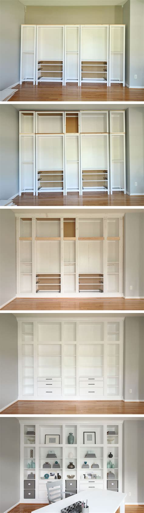 Diy Built In Bookcases Made With Ikea Hemnes Furniture Custom Built In