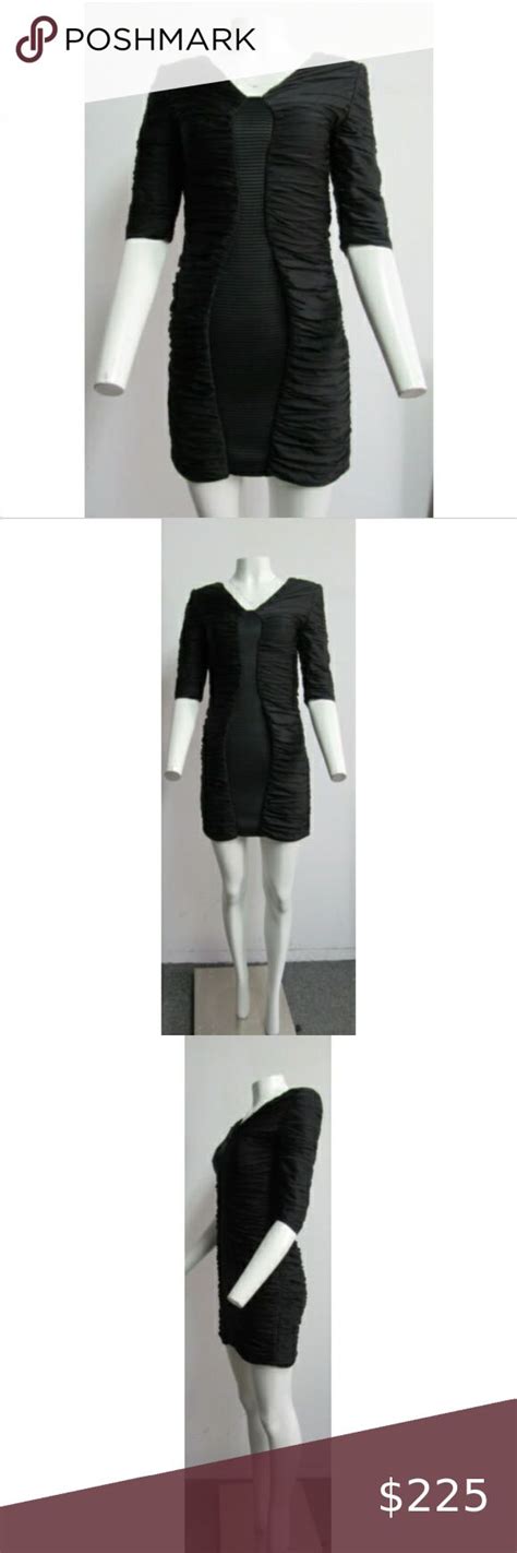 Emanuel Ungaro Black Silk Ruched Pleated Dress Pleated Dress Black