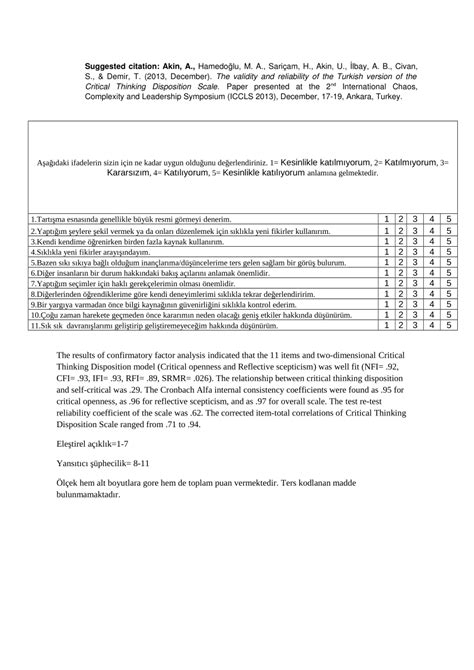Pdf The Adaptation And Validation Of The Turkish Version Of The