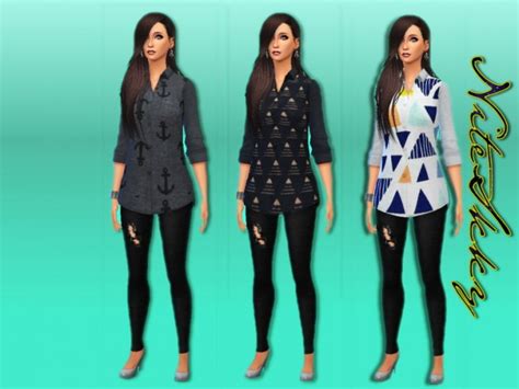 Printed Long Shirts At Niteskky Sims Sims 4 Updates