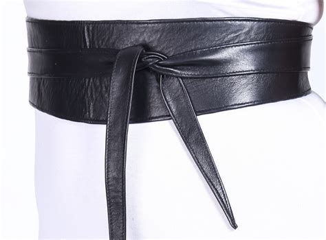 Black Leather Obi Belt Black Sash Belt Leather Wrap Tie Etsy