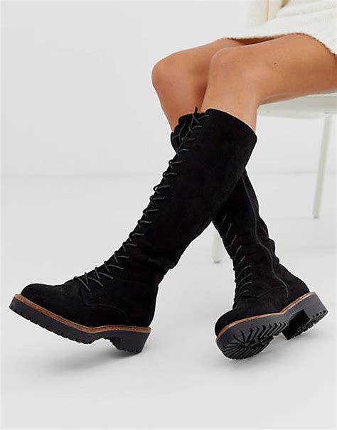 asos design courtney chunky lace up knee high boots asos