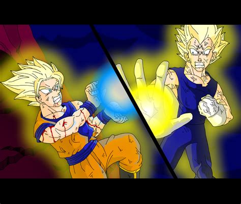 Goku Vs Majin Vegeta Clash By Cosmodious On Deviantart