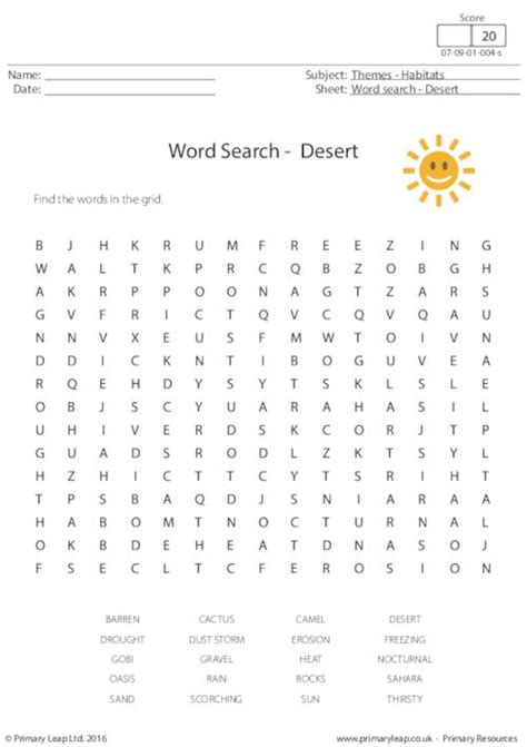 Geography Word Search Desert Worksheet Uk
