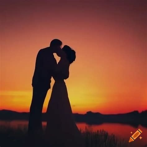 Romantic Couple Kissing At Sunset On Craiyon