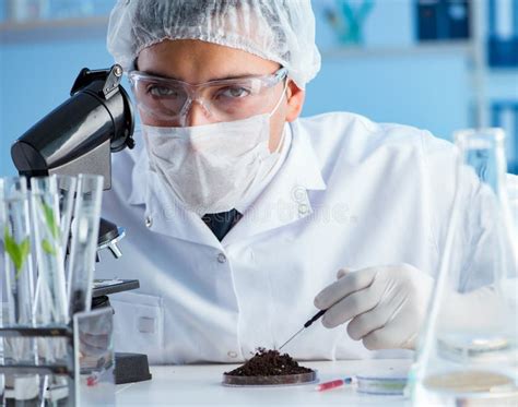 Male Scientist Researcher Doing Experiment In A Laboratory Stock Photo