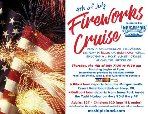 Fireworks will be shot from the gulf state park fishing and education pier. 2019 4th of July Cruise