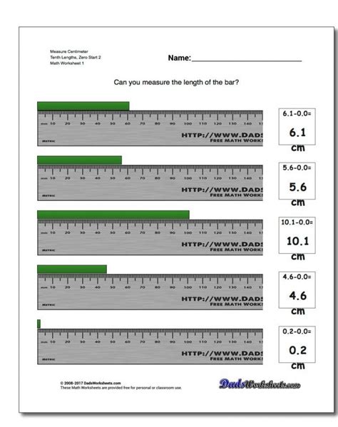 Measure Centimeter Tenth Lengths Zero Start 2 Metric Printable Ruler