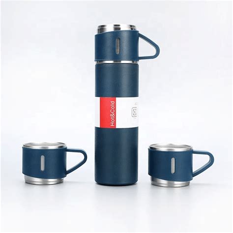 double wall stainless steel vacuum flask t set with two cups hot and cold assorted color