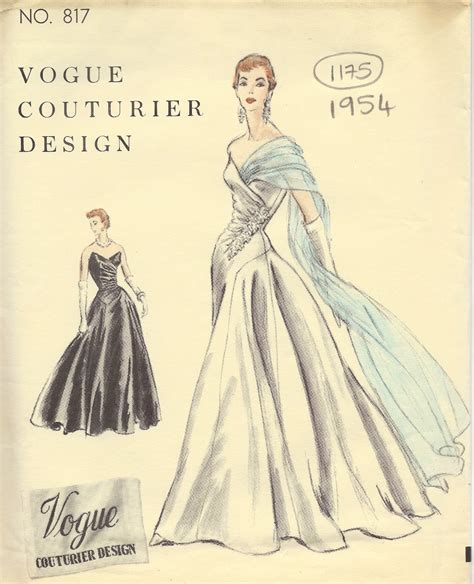 1954 Vintage Vogue Sewing Pattern B32 Dress Evening Gown 1175 Vogue 817